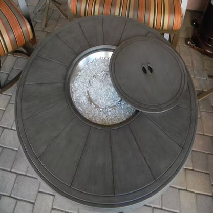 44 In. X 24 In. round Aluminum Propane Fire Pit in Brushed Wood Finish