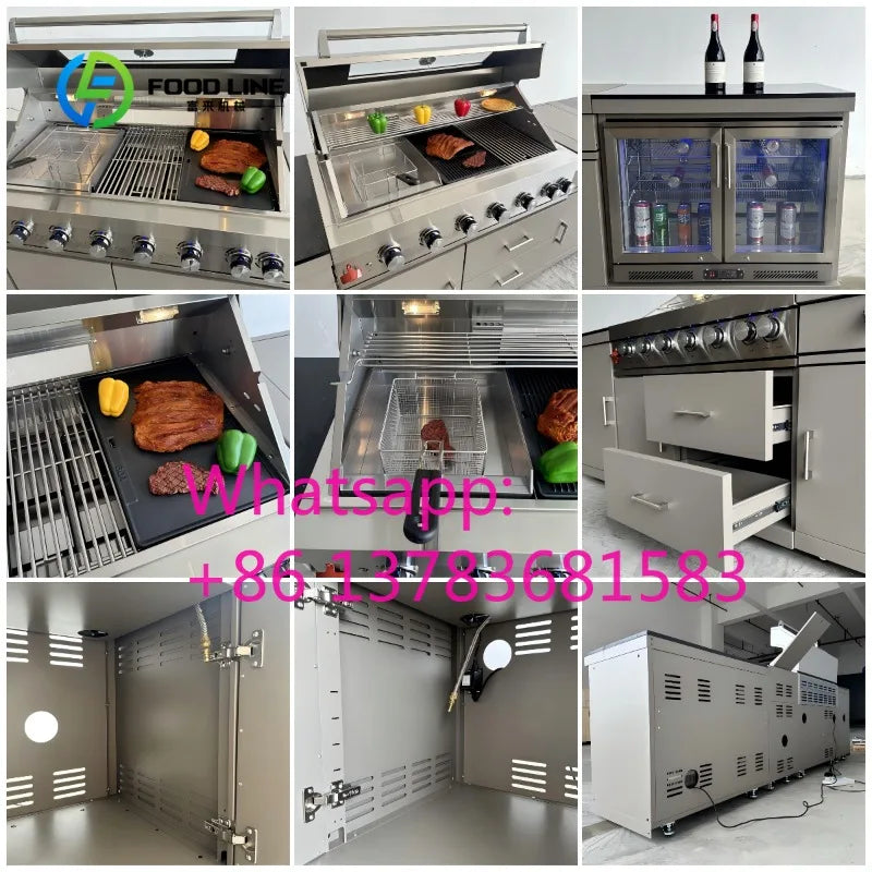 Custom Outdoor Kitchen Cabinet BBQ Sink Beverage Cooler Weather Resistant Patio Backyard Cooking Station Outdoor Kitchen Set
