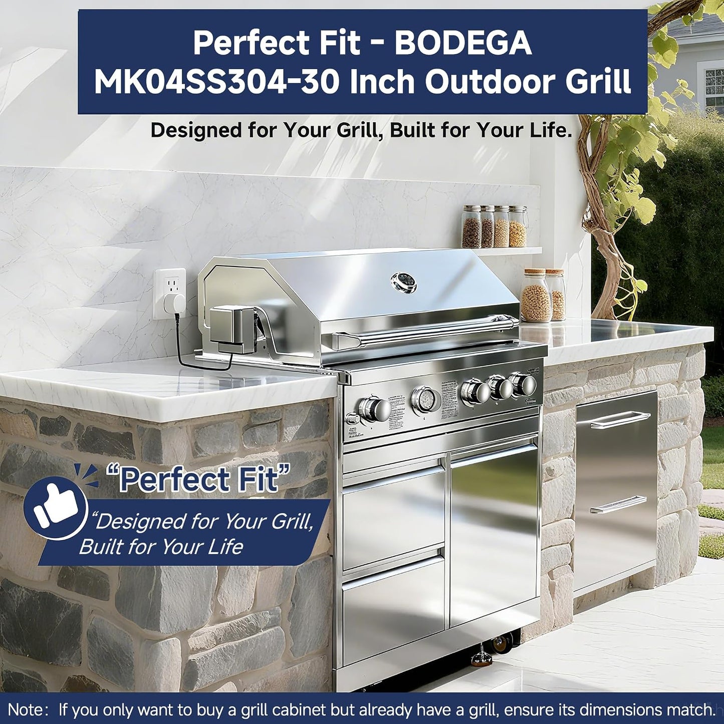Outdoor Stainless-Steel Kitchen Drawers Cabinet for Built-In BBQ Grill .Stainless-Steel Outdoor Kitchen Grill Cabinet with 2 Drawers and Propane Tank Storage,(Fits 30"-MK04SS304 Propane Grill).