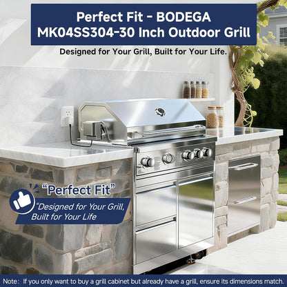 Outdoor Stainless-Steel Kitchen Drawers Cabinet for Built-In BBQ Grill .Stainless-Steel Outdoor Kitchen Grill Cabinet with 2 Drawers and Propane Tank Storage,(Fits 30"-MK04SS304 Propane Grill).