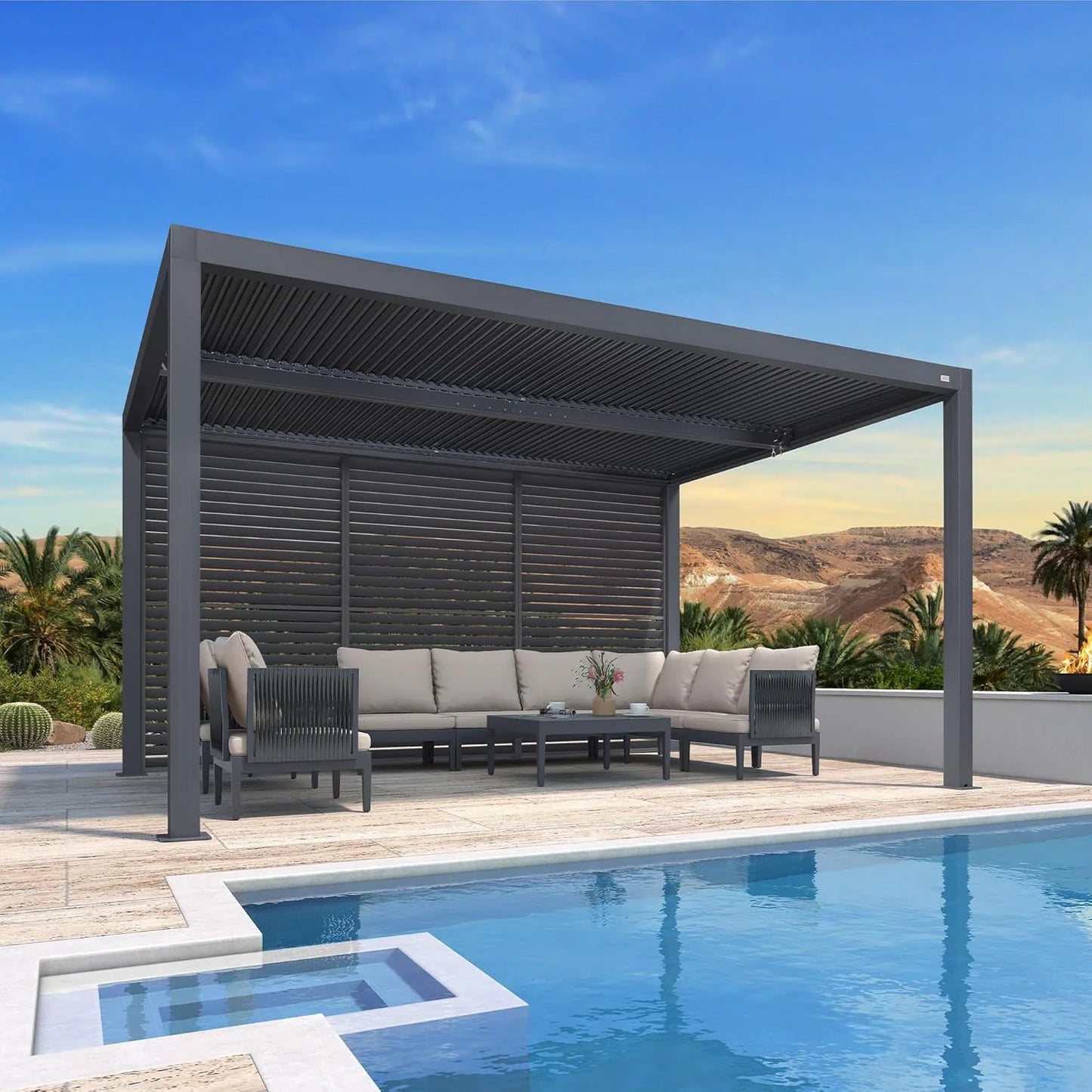 Gray Louvered Pergola Outdoor Aluminum Pergola with Adjustable Roof for Patio Gray Hardtop Gazebo