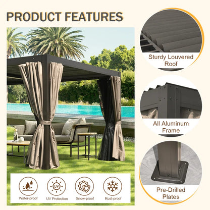 Aluminum Pergola Gazebo with Louvered Roof Canopy