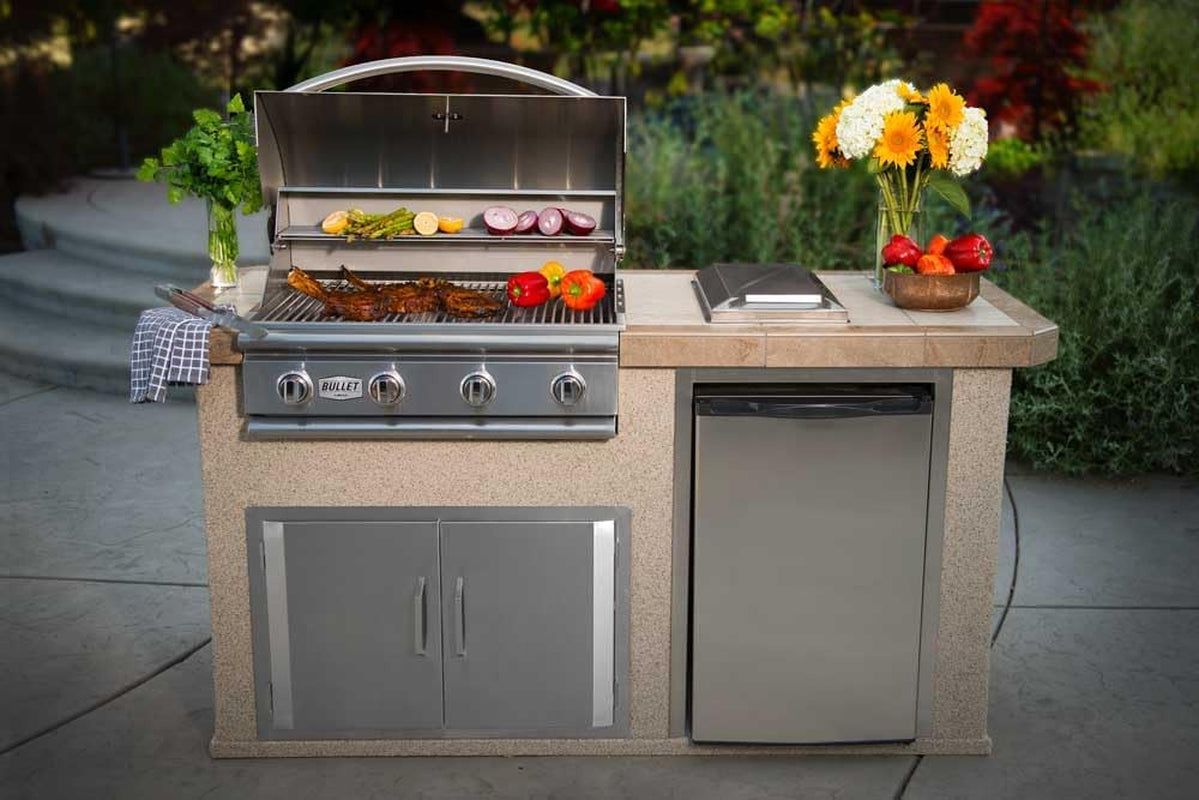 Bullet by Bull Yukon 5 Burner Outdoor Kitchen Grill, Built-In Gas Grill with 75,000 Btus of Heat, 304 Stainless Steel, Cast Iron Heat Treated Reliabull Bar Burners and Piezo Igniters