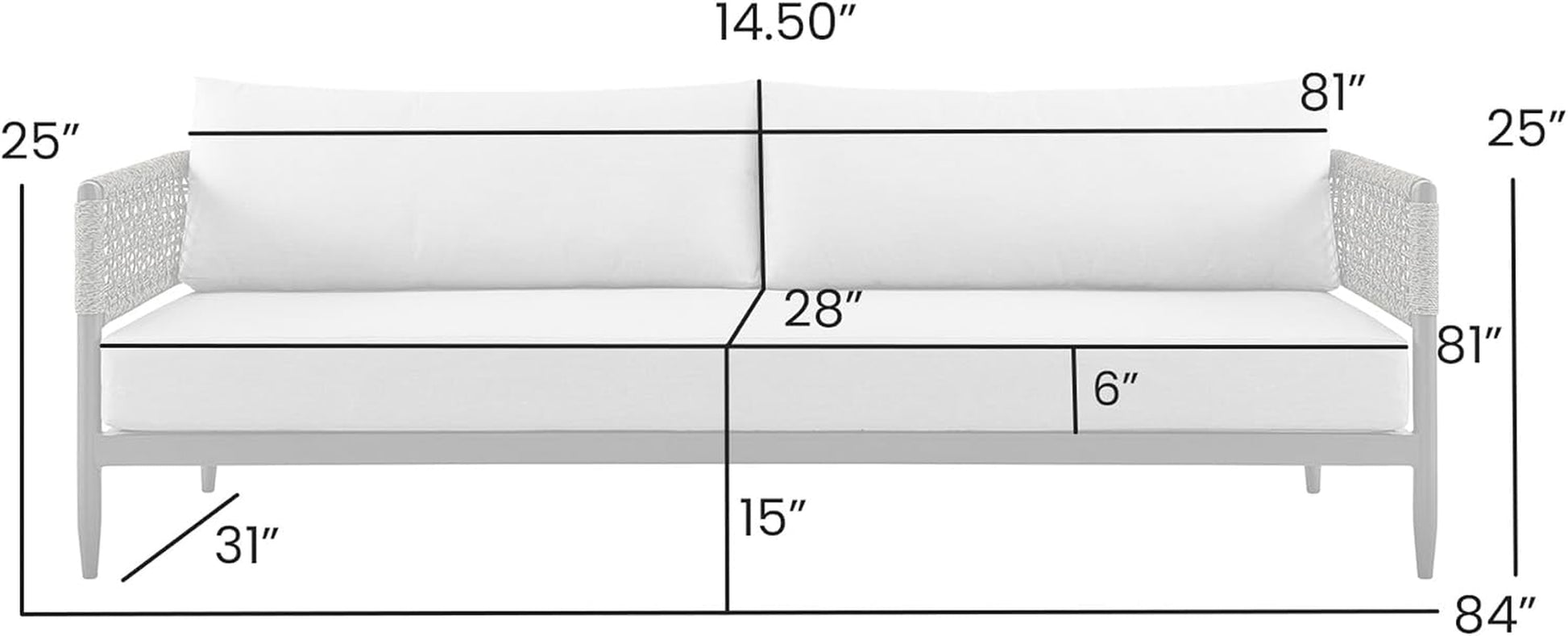 Alegria Aluminum and Rope Outdoor Sofa in Black and Gray