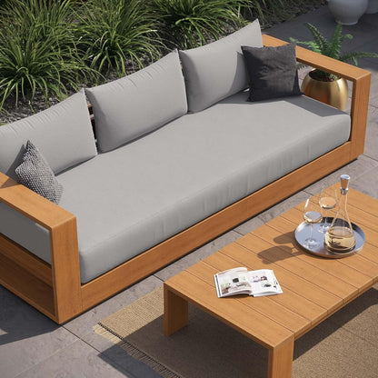 Tahoe Acacia Wood 2-Piece Outdoor Patio Furniture Set in Natural Light Gray - Includes Sofa with Weather-Resistant Cushions and Coffee Table