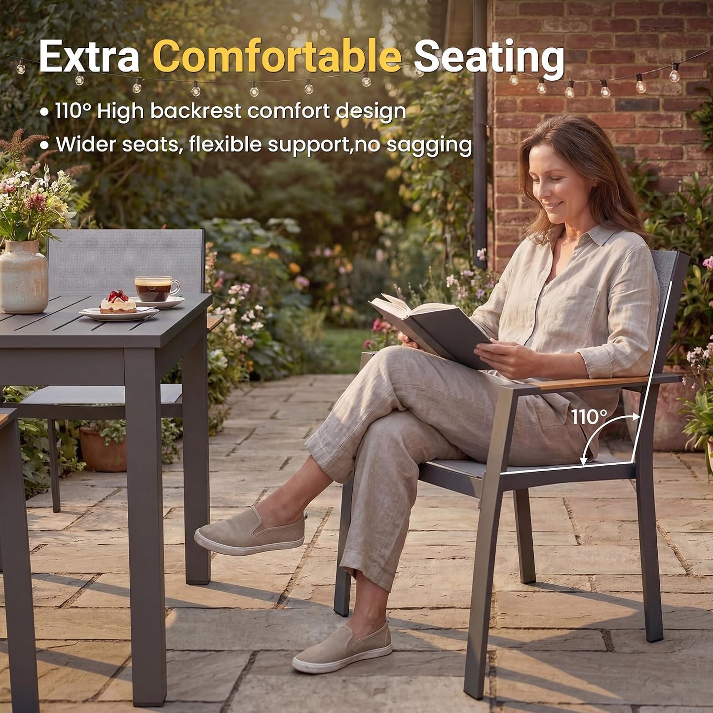 Patio Furniture Set with 92" Extendable Dining Table for 4–8 People | Aluminum All-Weather Patio Table and Chairs, Outdoor Furniture with Quick-Dry Textilene Chairs for Backyard, Porch, Grey
