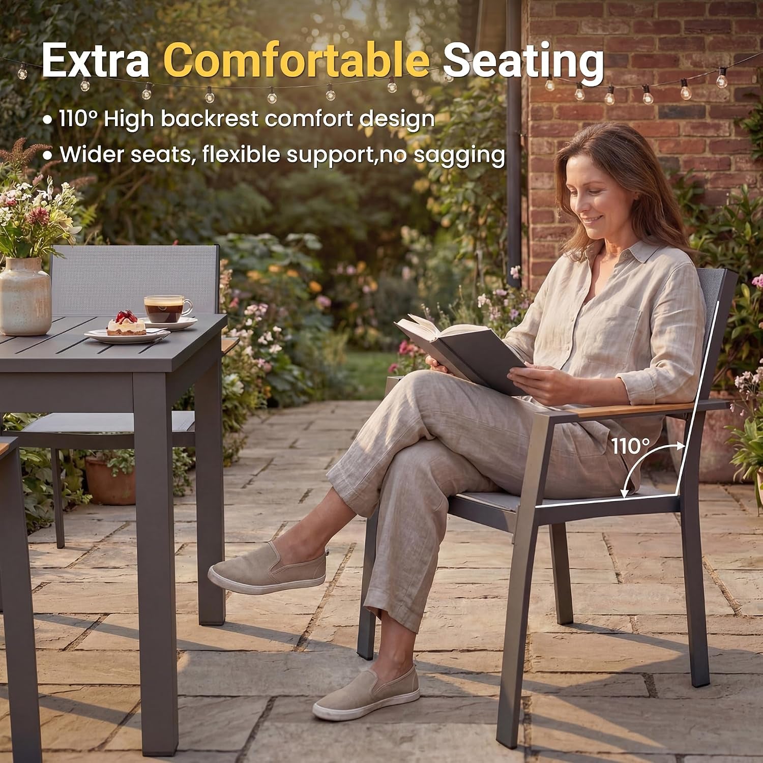 Patio Furniture Set with 92" Extendable Dining Table for 4–8 People | Aluminum All-Weather Patio Table and Chairs, Outdoor Furniture with Quick-Dry Textilene Chairs for Backyard, Porch, Grey