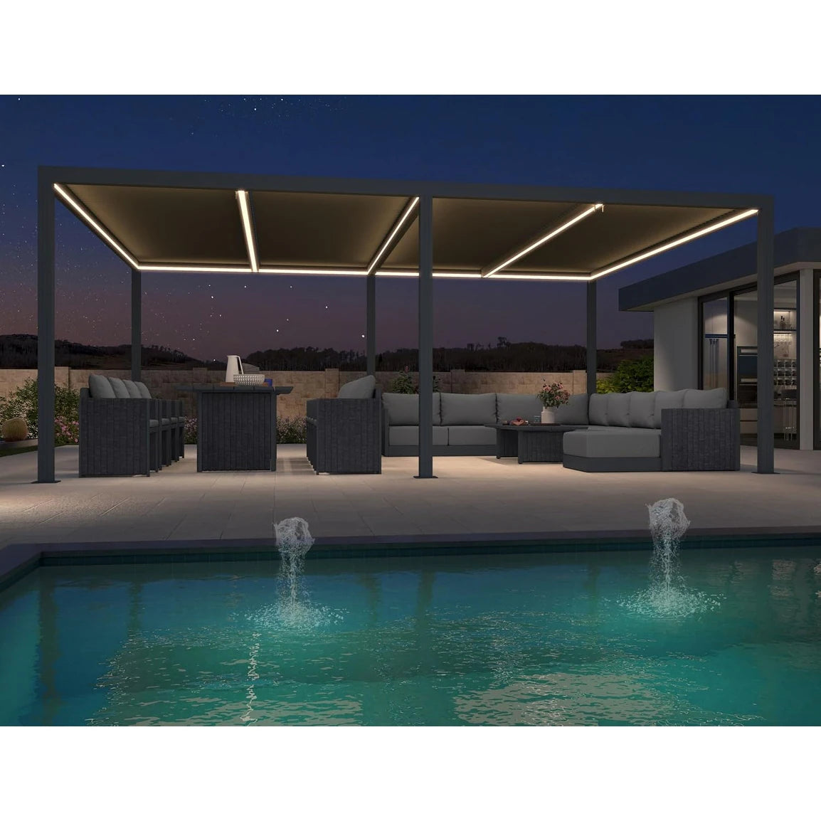 Gray Louvered Pergola Outdoor Aluminum Pergola with Adjustable Roof for Patio Gray Hardtop Gazebo