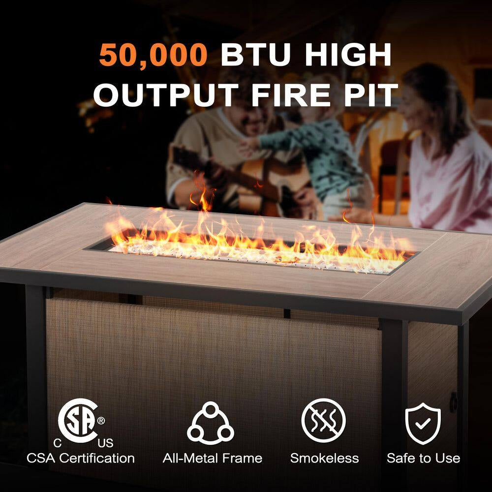 Brown 4-Piece Aluminum Patio Conversation Set with Iron Propane Fire Pit Table, Sofa Set with Ginger Cushions