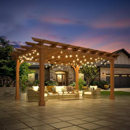14 Ft. W X 10 Ft. D Cedar Wood Patio Pergola Shade Structure for Outdoor, Brown