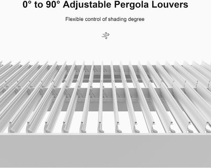 Louvered Pergola 12' X 14' White Adjustable Hardtop for Patio | Independent Shade Control, Enhanced Wind Stability, Integrated Drainage for Rainwater, 0-90° Shade Control