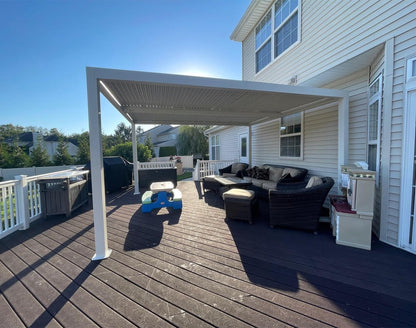 Louvered Pergola 12' X 14' White Adjustable Hardtop for Patio | Independent Shade Control, Enhanced Wind Stability, Integrated Drainage for Rainwater, 0-90° Shade Control
