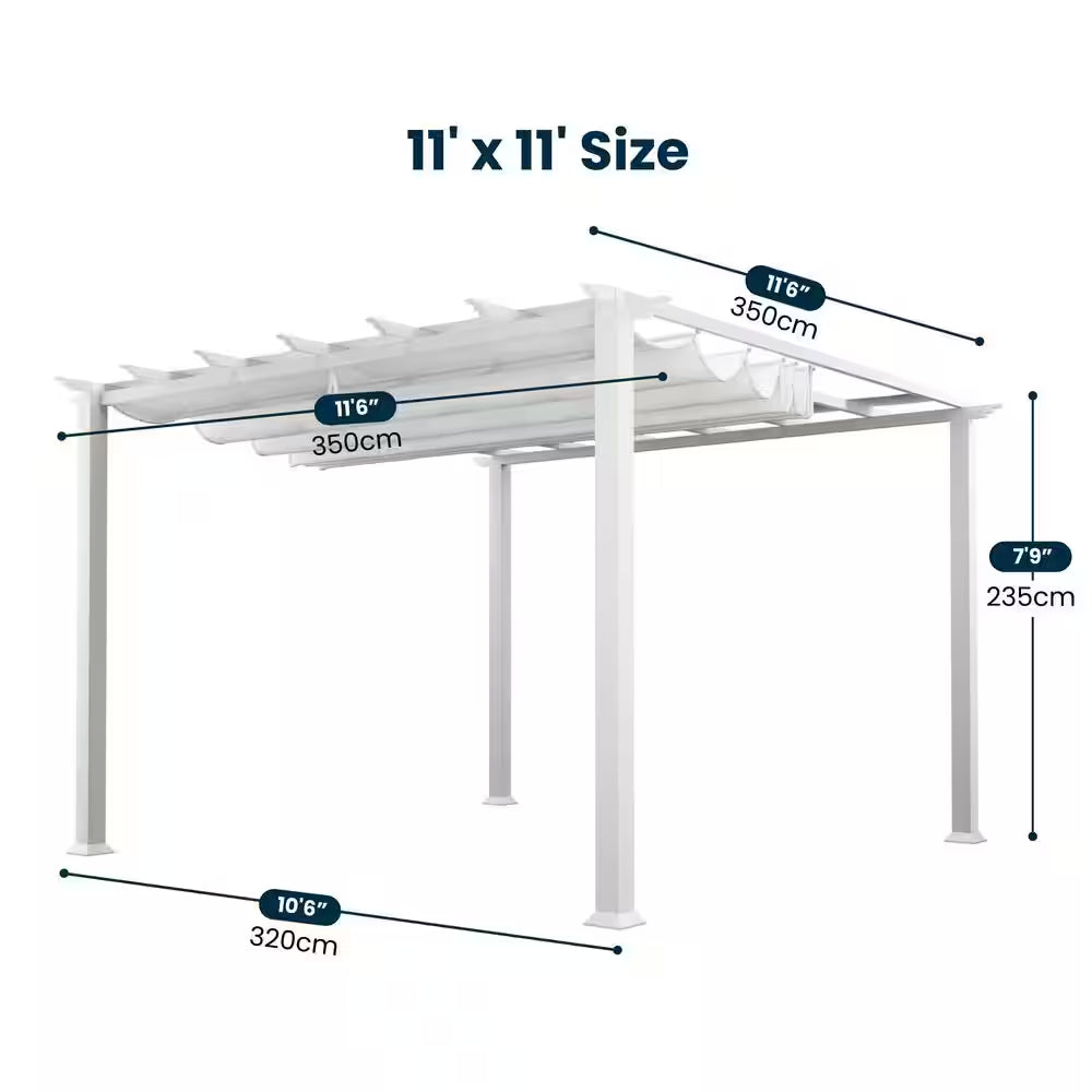 Florence 11 Ft. X 11 Ft. Aluminum Pergola in White Finish and White Canopy