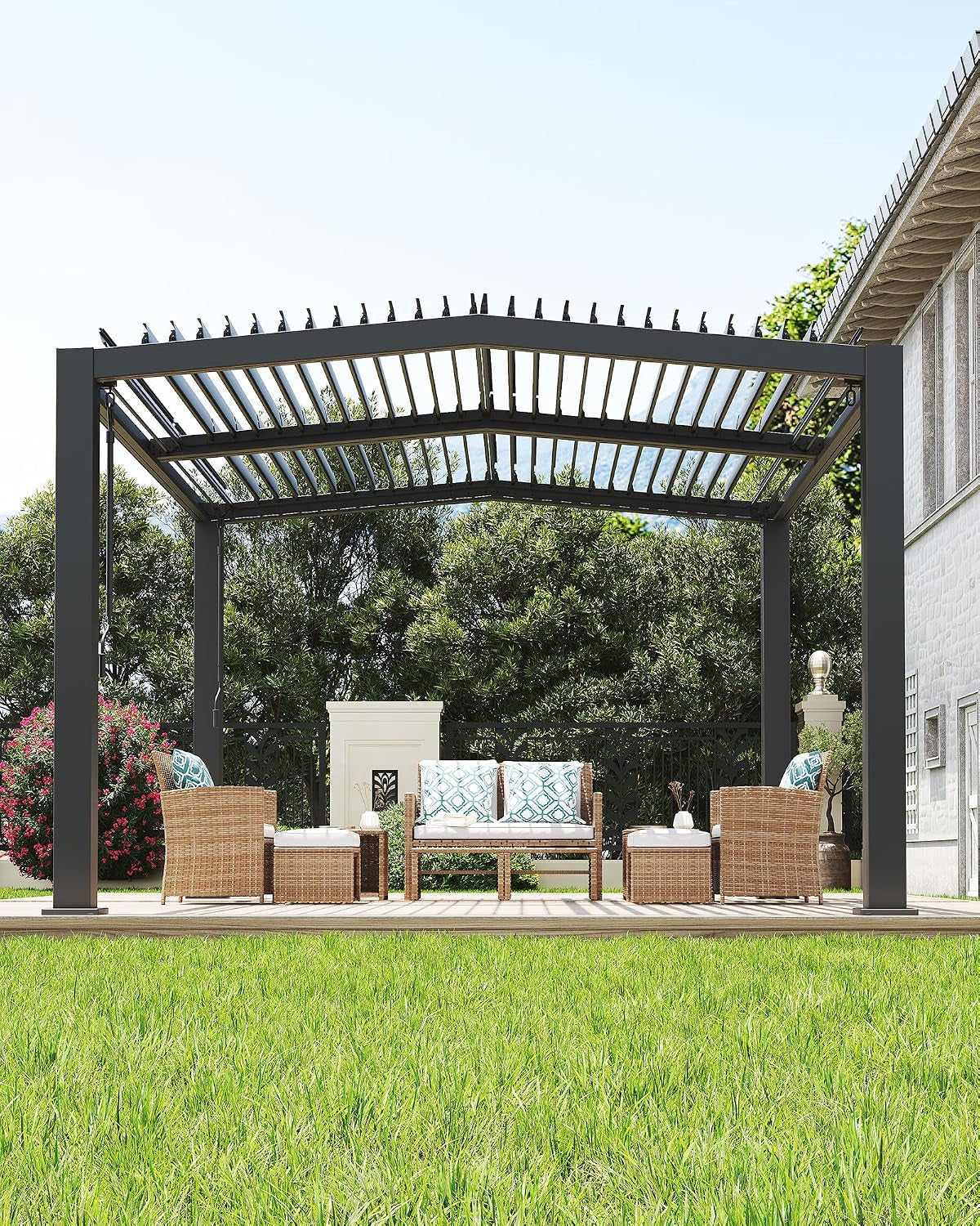 Louvered Pergola 11 Ft X 13 Ft, Outdoor Pergola with Adjustable Louvered Roof, Reinforced Aluminum Frame, Integrated Drainage System, Hardtop Gazebo for Patio, Deck, Gray