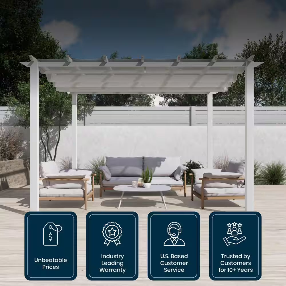 Florence 11 Ft. X 11 Ft. Aluminum Pergola in White Finish and White Canopy