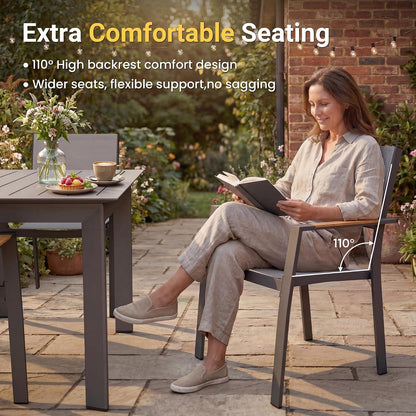 Patio Furniture Set with 121" Extendable Dining Table, Patio Table Set for 4–12 People, All-Weather Aluminum Outdoor Furniture, Outdoor Dining Set for Backyard, Porch, and Garde, Grey