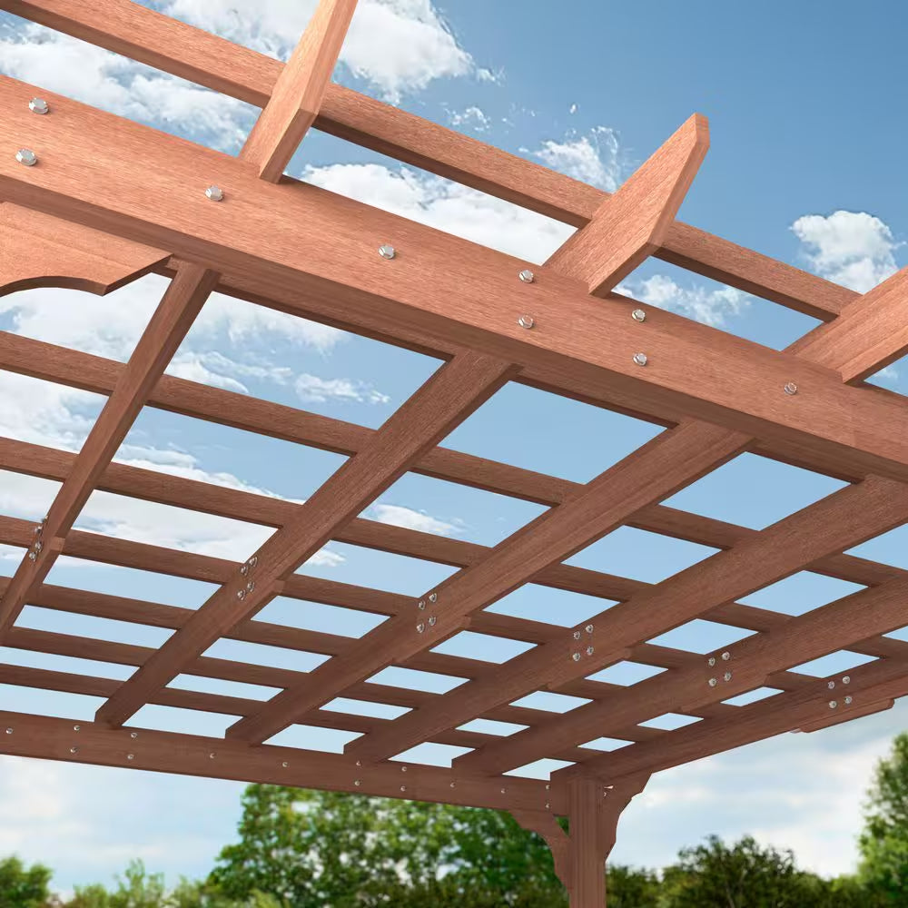 14 Ft. W X 10 Ft. D Cedar Wood Patio Pergola Shade Structure for Outdoor, Brown