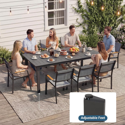 Patio Furniture Set with 121" Extendable Dining Table, Patio Table Set for 4–12 People, All-Weather Aluminum Outdoor Furniture, Outdoor Dining Set for Backyard, Porch, and Garde, Grey