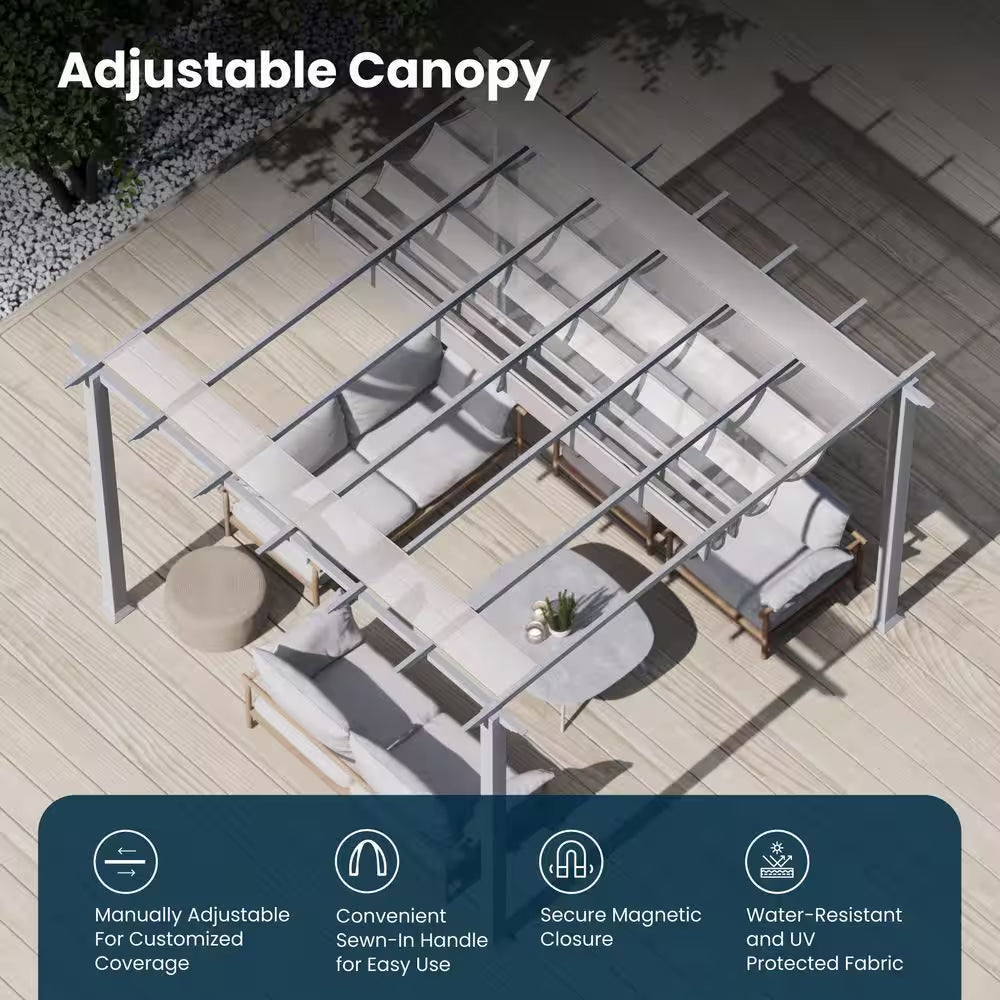 Florence 11 Ft. X 11 Ft. Aluminum Pergola in White Finish and White Canopy
