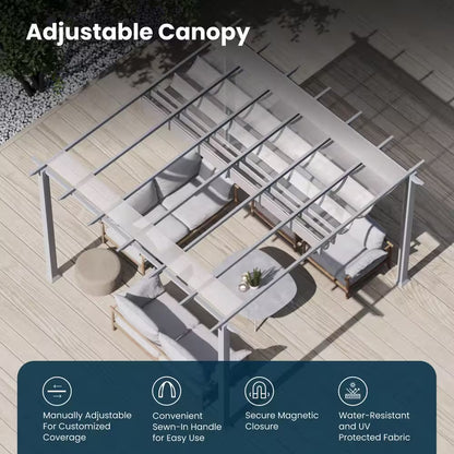 Florence 11 Ft. X 11 Ft. Aluminum Pergola in White Finish and White Canopy