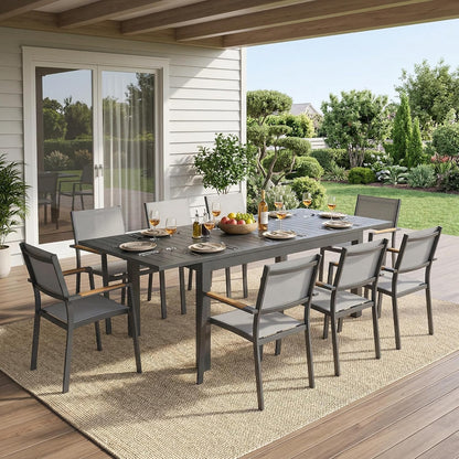 Patio Furniture Set with 92" Extendable Dining Table for 4–8 People | Aluminum All-Weather Patio Table and Chairs, Outdoor Furniture with Quick-Dry Textilene Chairs for Backyard, Porch, Grey