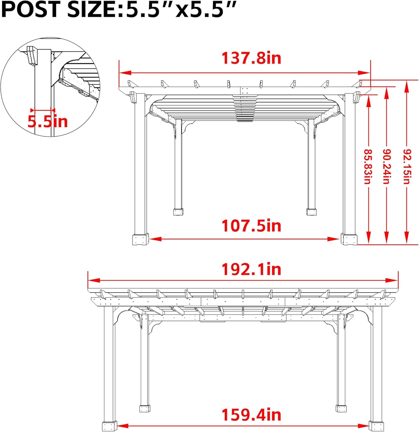 12X16 FT All Cedar Wood Wooden Pergola, Pergola Kit with Stakes, Quality Wood Supported Structure, Snow and Wind Supported, Outdoor Garden Shelter with Cedar Framed for Backyard, Deck, Lawn