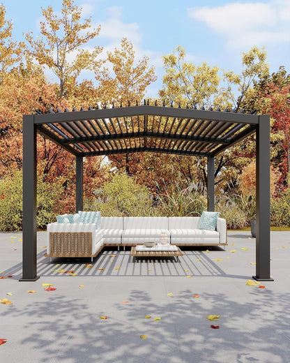 Louvered Pergola 11 Ft X 13 Ft, Outdoor Pergola with Adjustable Louvered Roof, Reinforced Aluminum Frame, Integrated Drainage System, Hardtop Gazebo for Patio, Deck, Gray