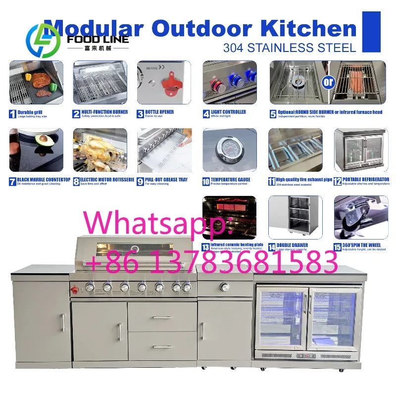 Custom Outdoor Kitchen Cabinet BBQ Sink Beverage Cooler Weather Resistant Patio Backyard Cooking Station Outdoor Kitchen Set