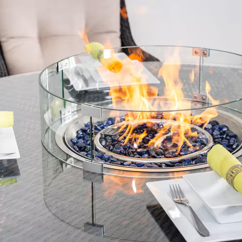 5-Piece Outdoor Patio Fire Pit Conversation Set with Cushioned Armchairs and Fire Pit Table