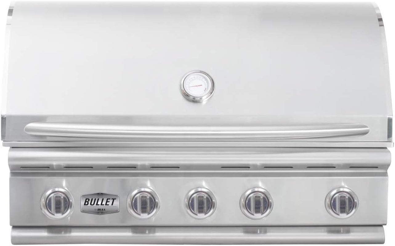 Bullet by Bull Yukon 5 Burner Outdoor Kitchen Grill, Built-In Gas Grill with 75,000 Btus of Heat, 304 Stainless Steel, Cast Iron Heat Treated Reliabull Bar Burners and Piezo Igniters