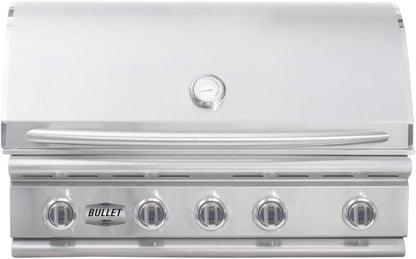 Bullet by Bull Yukon 5 Burner Outdoor Kitchen Grill, Built-In Gas Grill with 75,000 Btus of Heat, 304 Stainless Steel, Cast Iron Heat Treated Reliabull Bar Burners and Piezo Igniters