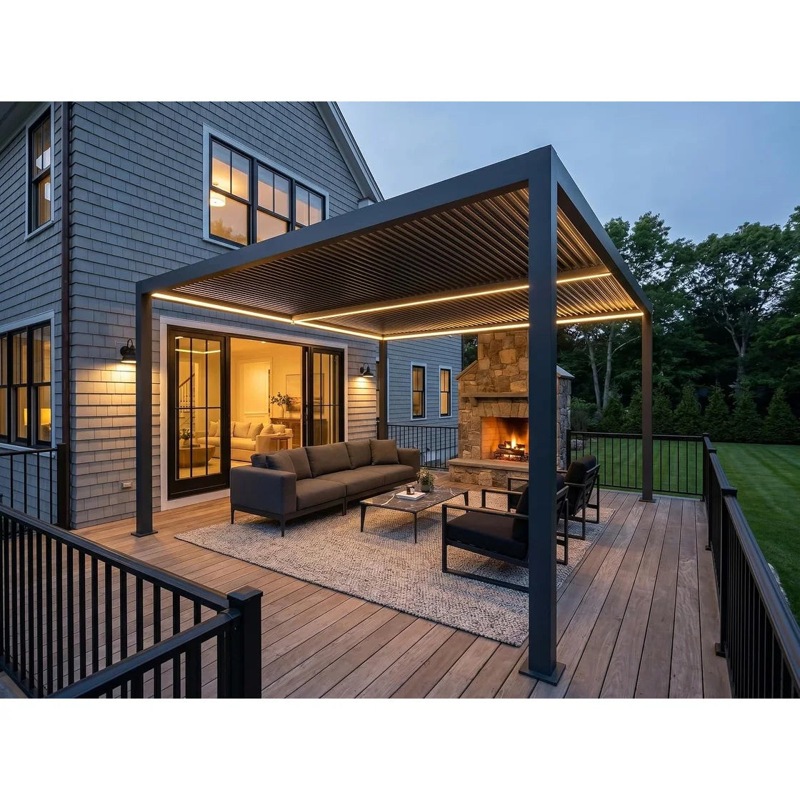 Gray Louvered Pergola Outdoor Aluminum Pergola with Adjustable Roof for Patio Gray Hardtop Gazebo