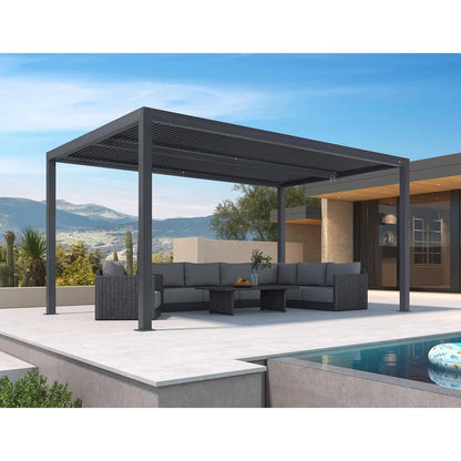 Gray Louvered Pergola Outdoor Aluminum Pergola with Adjustable Roof for Patio Gray Hardtop Gazebo