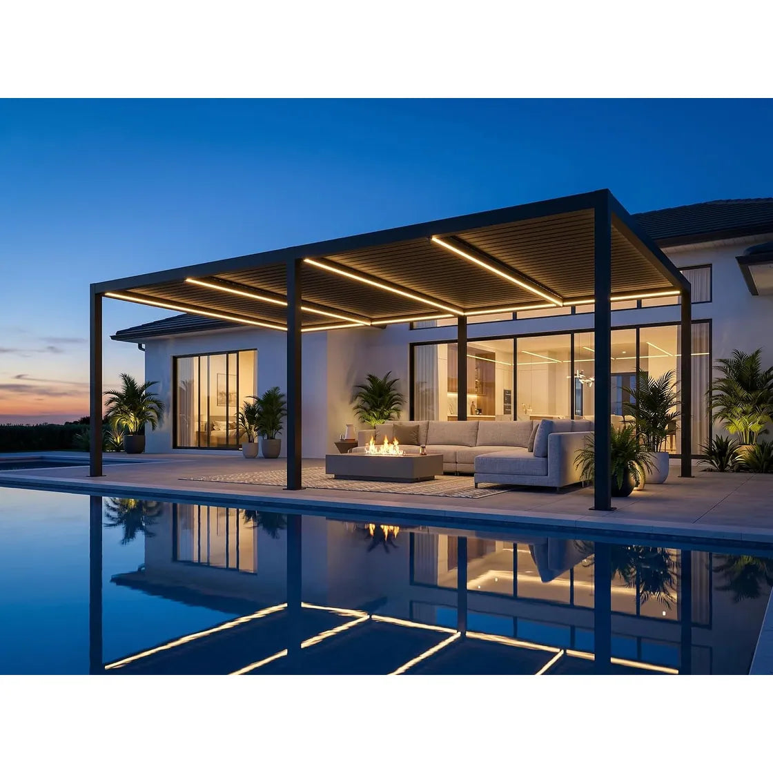 Gray Louvered Pergola Outdoor Aluminum Pergola with Adjustable Roof for Patio Gray Hardtop Gazebo