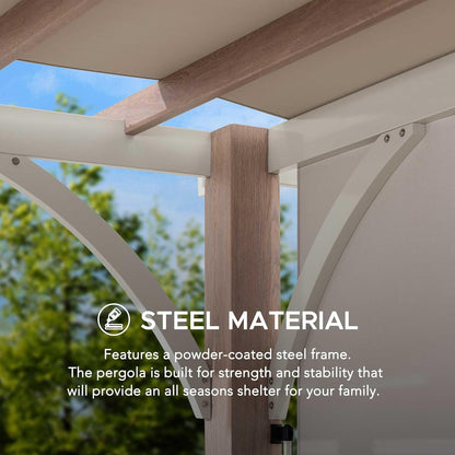 Sunjoy Outdoor Pergola 12 X 14 Ft. with Adjustable Sun Shade Canopy for Backyard and Garden Shade, Patio Modern White Steel Frame Grape Trellis Pergolas, Light Gray by