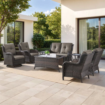 8 Pieces Patio Furniture Sets with Swivel Rocking Chairs,High-Back Rattan Patio Outdoor Conversation Set with 2-Seat Sofa & Coffee Table for Porch Deck Backyard Poolside