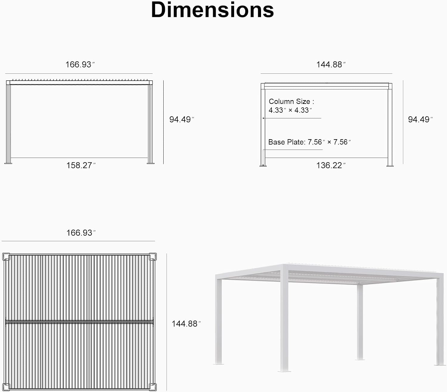 Louvered Pergola 12' X 14' White Adjustable Hardtop for Patio | Independent Shade Control, Enhanced Wind Stability, Integrated Drainage for Rainwater, 0-90° Shade Control