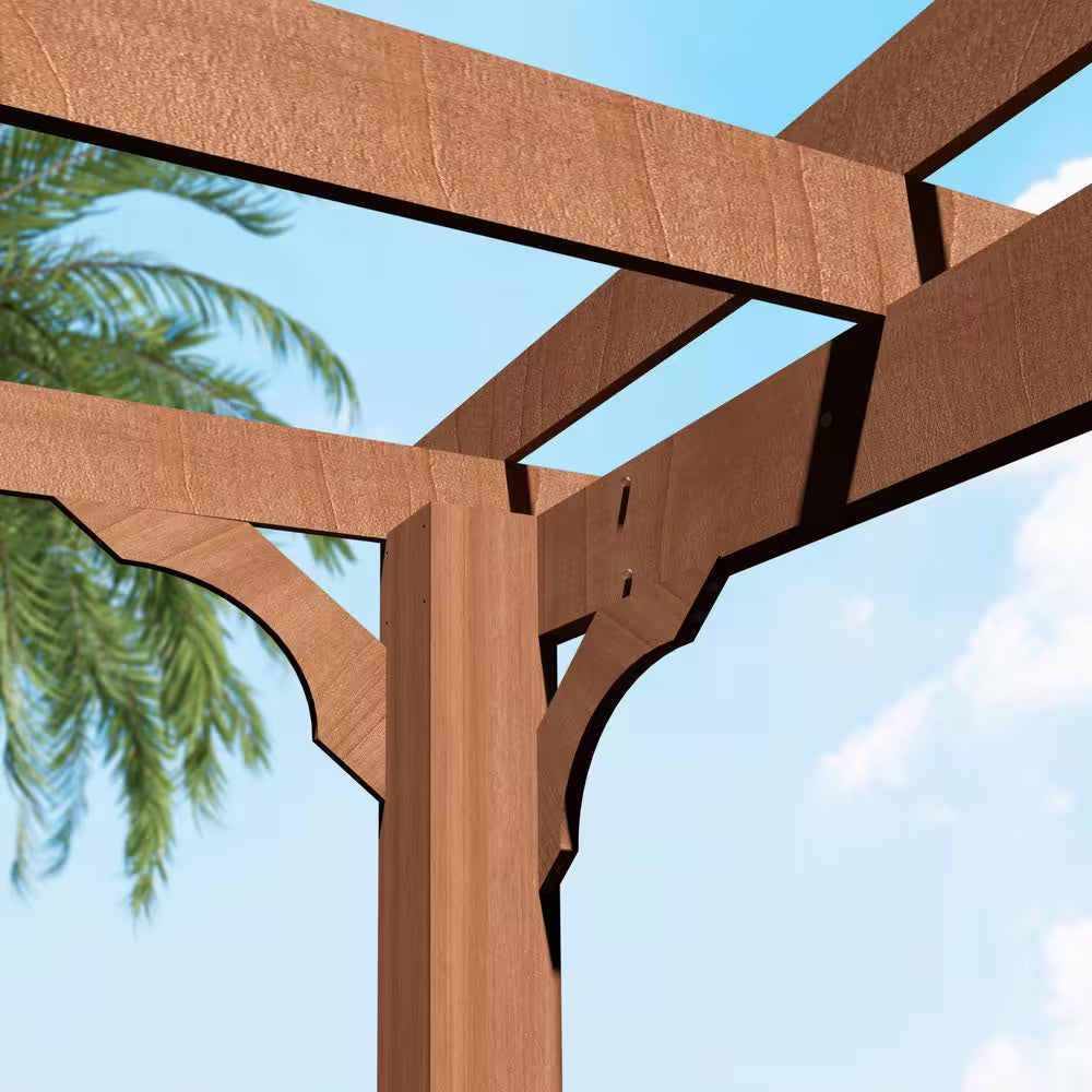 14 Ft. W X 10 Ft. D Cedar Wood Patio Pergola Shade Structure for Outdoor, Brown