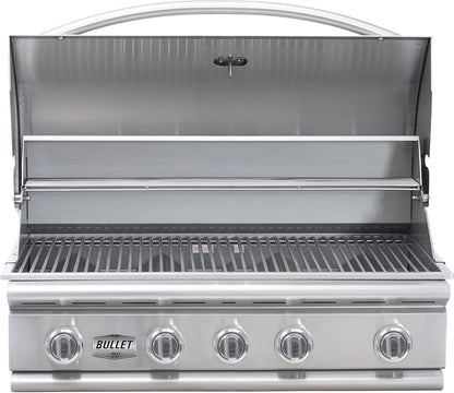 Bullet by Bull Yukon 5 Burner Outdoor Kitchen Grill, Built-In Gas Grill with 75,000 Btus of Heat, 304 Stainless Steel, Cast Iron Heat Treated Reliabull Bar Burners and Piezo Igniters