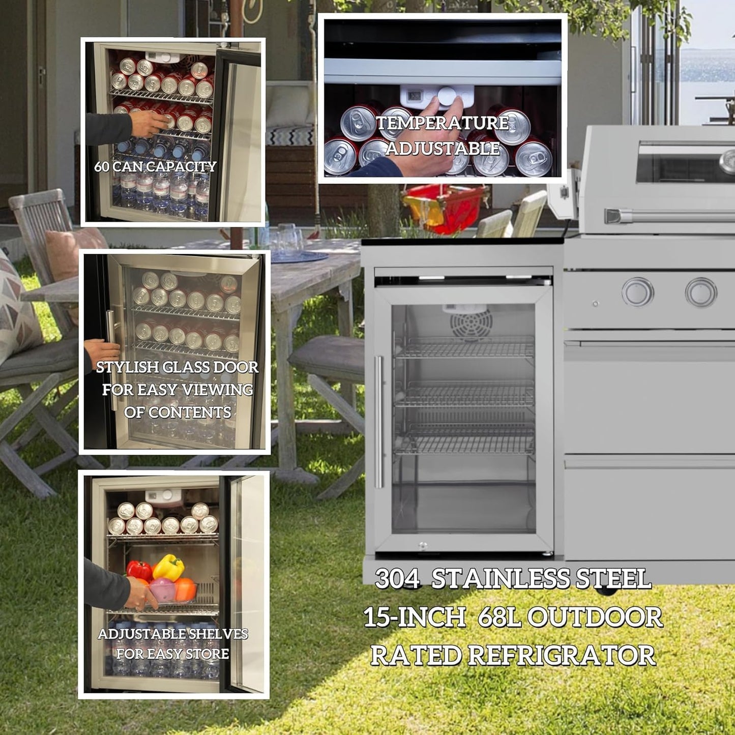 Outdoor Kitchen Island 85" 6-Burner 85000 BTU Deluxe Modular BBQ Island - Grill Islands W/Wine Cooler, Built in Combo outside Island + Rotisserie & Granite Top Outdoor Grill