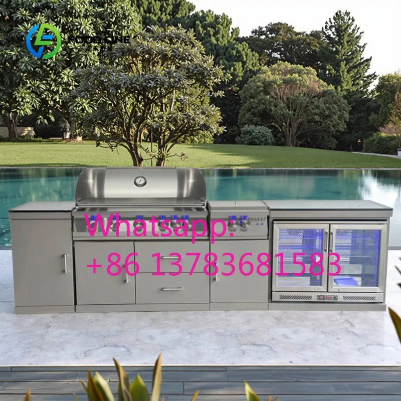 Custom Outdoor Kitchen Cabinet BBQ Sink Beverage Cooler Weather Resistant Patio Backyard Cooking Station Outdoor Kitchen Set