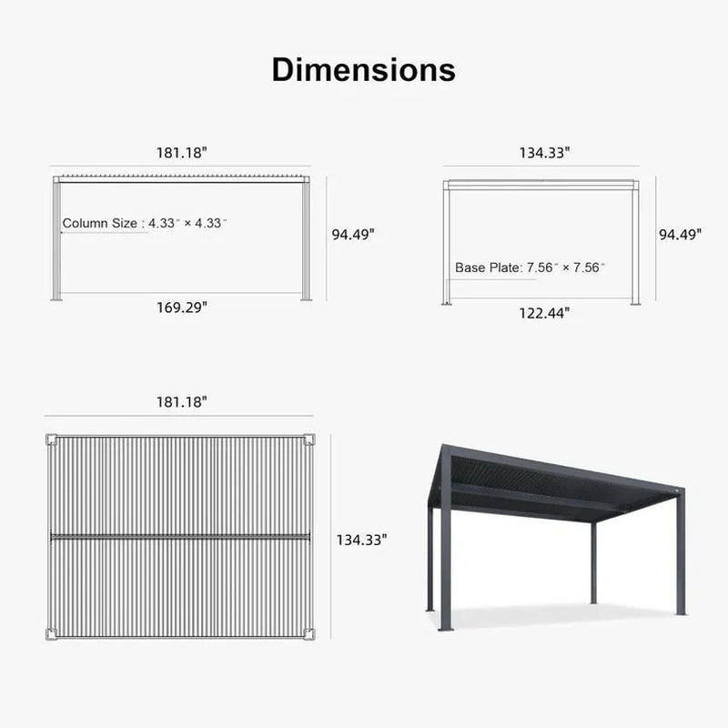 Gray Louvered Pergola Outdoor Aluminum Pergola with Adjustable Roof for Patio Gray Hardtop Gazebo