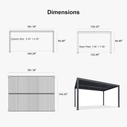 Gray Louvered Pergola Outdoor Aluminum Pergola with Adjustable Roof for Patio Gray Hardtop Gazebo