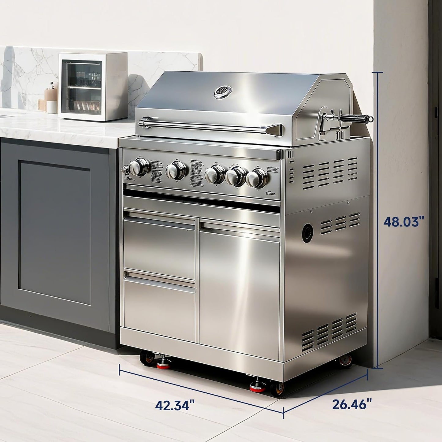 Outdoor Stainless-Steel Kitchen Drawers Cabinet for Built-In BBQ Grill .Stainless-Steel Outdoor Kitchen Grill Cabinet with 2 Drawers and Propane Tank Storage,(Fits 30"-MK04SS304 Propane Grill).