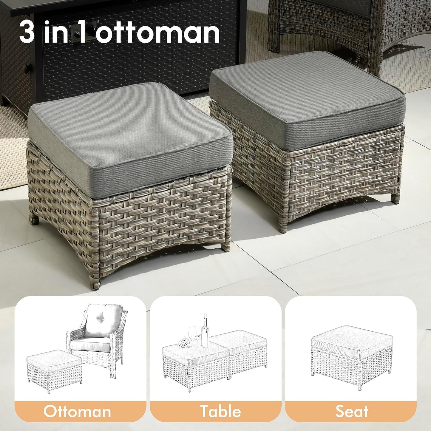 6 PCS Outdoor Patio Furniture Set with Fire Pit Table and Ottomans,Patio Seating outside Sofa and Chair Set,All Weather Wicker Outdoor Conversation Sets for Garden Deck Porch Yard,Dark Grey