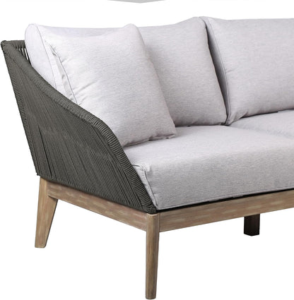 Athos Indoor Outdoor 3 Seater Sofa in Light Eucalyptus Wood with Latte Rope and Grey Cushions