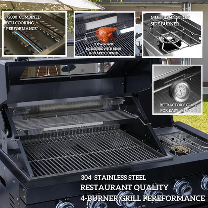 Modular Outdoor Kitchen BBQ Island, 104" Outdoor Kitchen Propane Gas Island Grill with Sink, Compact Refrigerator, Storage Cabinets, Rotisserie Kit (Silver, 104")