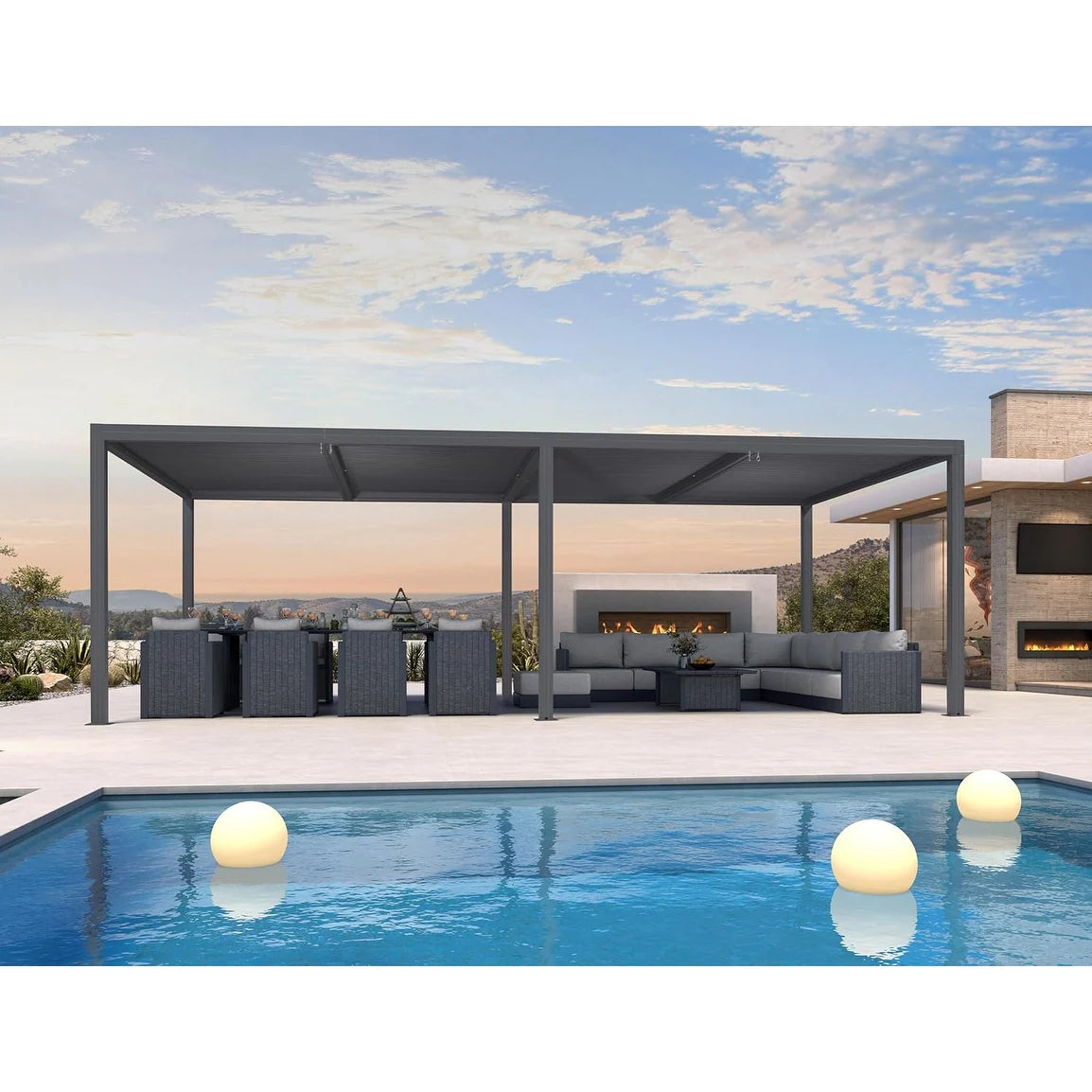 Gray Louvered Pergola Outdoor Aluminum Pergola with Adjustable Roof for Patio Gray Hardtop Gazebo