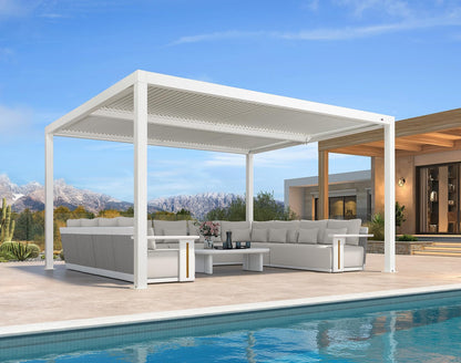 Louvered Pergola 12' X 14' White Adjustable Hardtop for Patio | Independent Shade Control, Enhanced Wind Stability, Integrated Drainage for Rainwater, 0-90° Shade Control