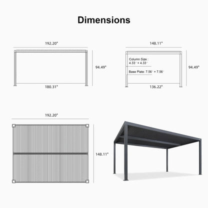 Gray Louvered Pergola Outdoor Aluminum Pergola with Adjustable Roof for Patio Gray Hardtop Gazebo